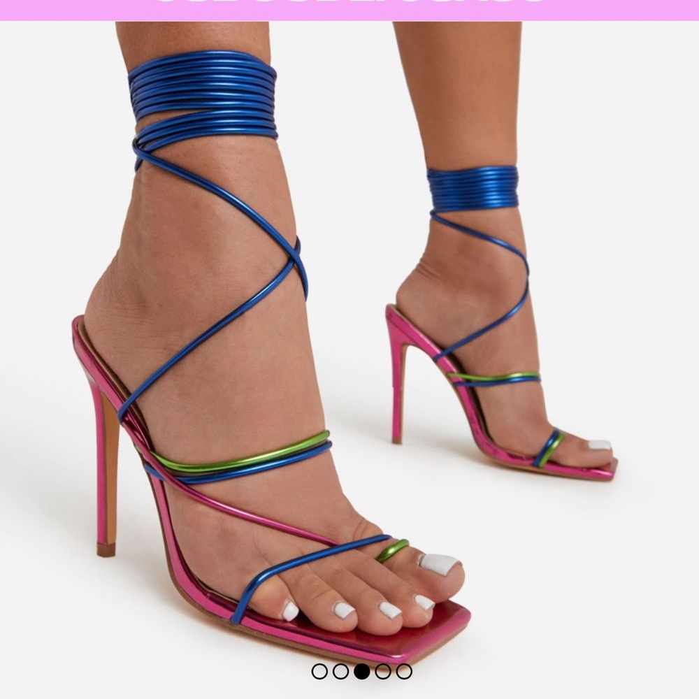 Pink and green strap up heels